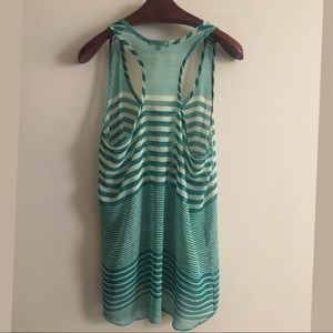Soprano Summer Striped Razorback Top / White+Green